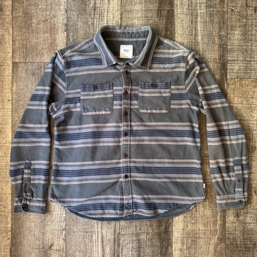 KATIN Striped Button Front Flannel Shirt Men's‎ Large 100% Cotton Surf Workwear